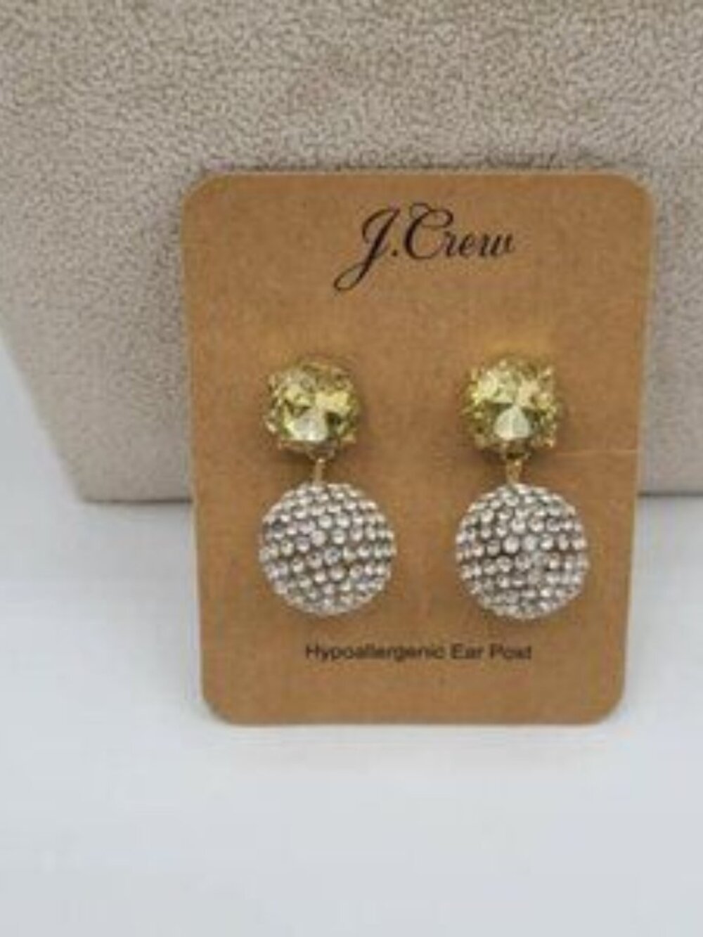 J Crew Clear Pave Ball on Gold Crystal Stud Drop Earrings NWT NEW